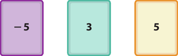 Ilustração. Três fichas e cada uma com um número: menos 5, 3 e 5.