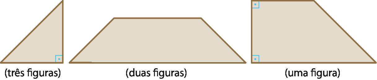 Ilustração.  Triângulo retângulo: (três figuras).  Trapézio: (duas figuras).  Trapézio com dois ângulos retos: (uma figura).