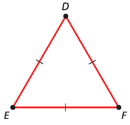 Ilustração. 
Triângulo D E F com três lados de mesma medida.