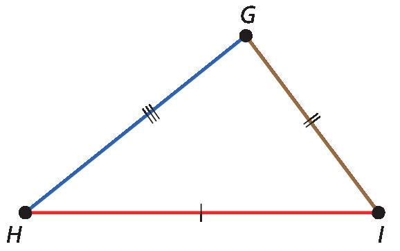 Ilustração. 
Triângulo G H I com três lados com medidas diferentes.