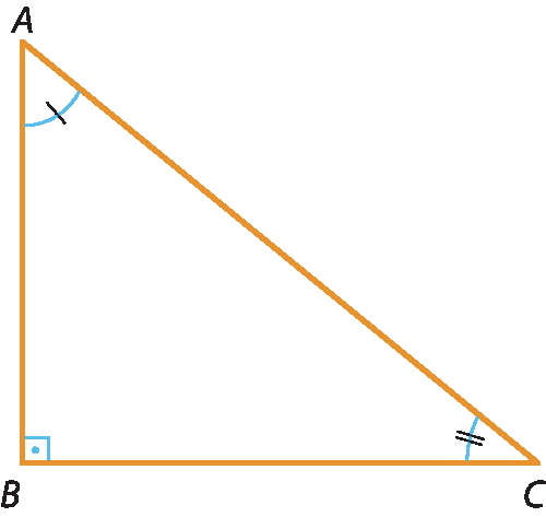 Ilustração.
Triângulo A B C com três ângulos internos diferentes, sendo um ângulo reto.