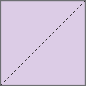 Ilustração. Quadrado dividido na diagonal, formando dois triângulos congruentes.