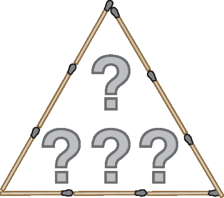 Ilustração. 9 palitos de fósforo (de mesmo tamanho), formando um triângulo, com 3 palitos em cada lado.