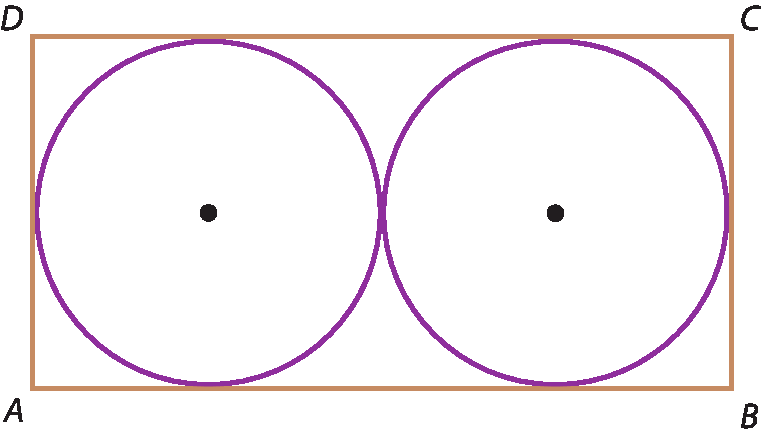 Ilustração. Retângulo ABCD com duas circunferências dentro.