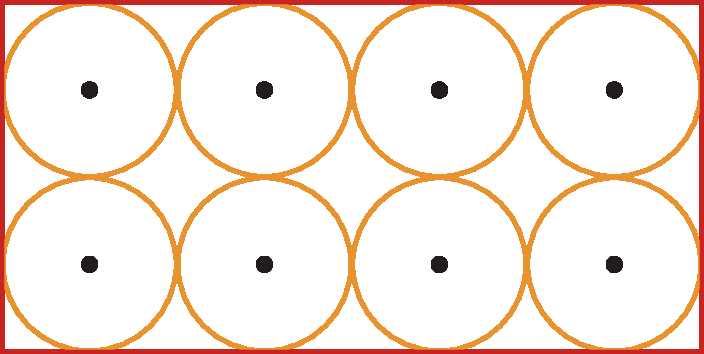 Ilustração. Retângulo com duas fileiras com 4 circunferências cada.