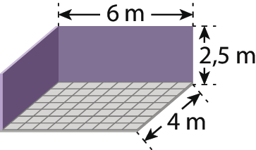 Ilustração. Bloco retangular com medidas: 4 metros de largura por 2,5 metros de altura por 6 metros de comprimento.