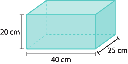 Ilustração. Bloco retangular medindo 20 centímetros por 40 centímetros por 25 centímetros.