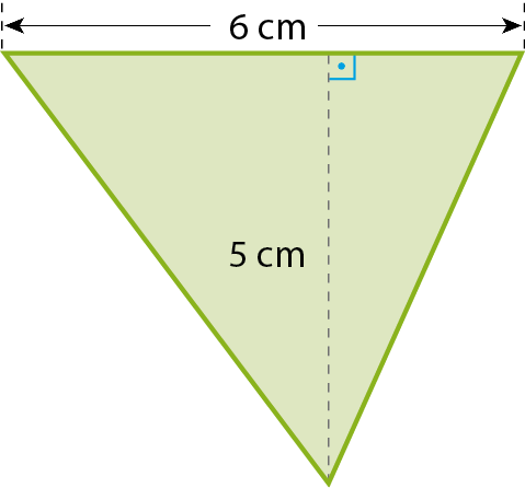 Ilustração. Triângulo com altura de 5 centímetros e base 6 centímetros.