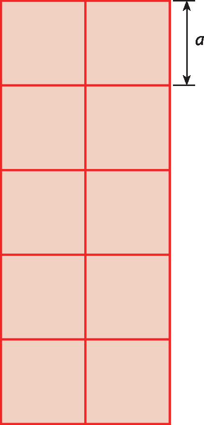 Ilustração. Retângulo vertical dividido em 5 linhas e duas colunas, formando 10 quadrados. A medida do lado de cada quadrado é a.