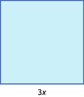 Ilustração. Quadrado azul com medida 3x cada lado.