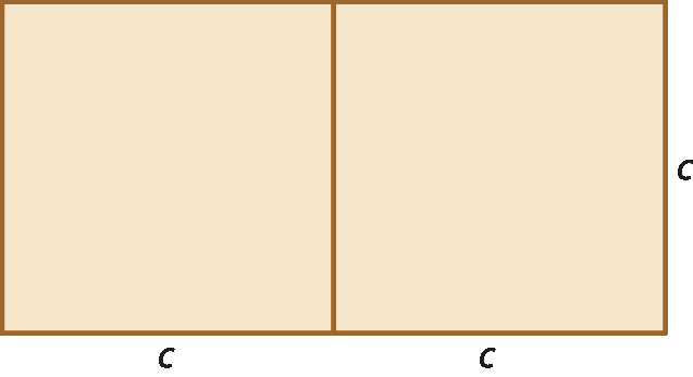 Ilustração. Retângulo dividido em 2 quadrados de laco c cada um.