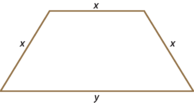 Ilustração. Trapézio com as medidas: x, x, x, y, em que y é a medida da base maior.