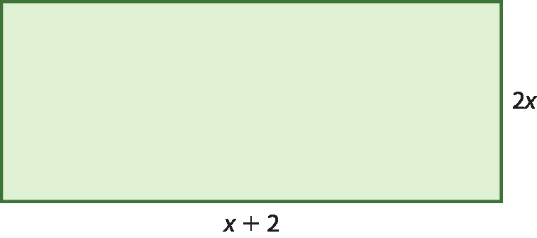 Ilustração. Retângulo com lados medindo x mais 2 por 2 vezes x.
