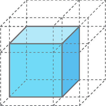 Ilustração. Com base na ilustração anterior, destaque para cubo azul com aresta medindo a.