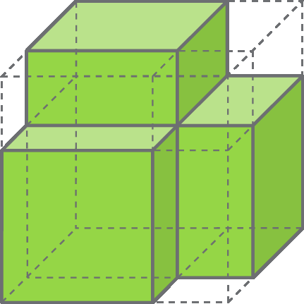 Ilustração. Com base na ilustração anterior, destaque para três paralelepípedos verdes com arestas medindo a, a e b.