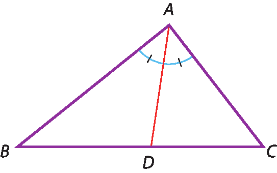 Ilustração. Triângulo A B C. Entre B e C, ponto D. Um segmento liga A e D. Marcações determinam que o ângulo B A D e o ângulo C A D têm mesma medida.