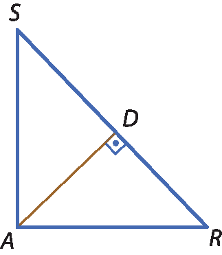 Ilustração. Triângulo A S R. Entre S e R, ponto D. Segmento A D forma ângulo de 90 graus com segmento R S.