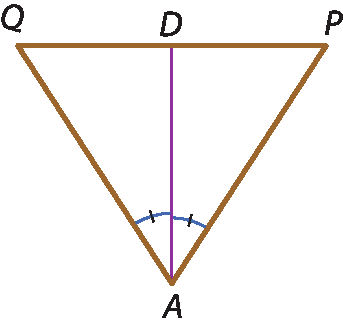 Ilustração. Triângulo A P Q. Entre Q e P, ponto D. Segmento A D divide ângulo A em dois de mesma medida.