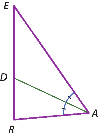 Ilustração. Triângulo A E R. Entre E e R, ponto D. Segmento A D divide ângulo A em dois de mesma medida.