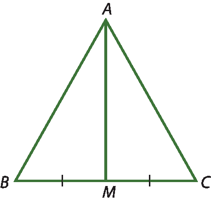 Ilustração. Triângulo A B C. Entre B e C, ponto M. Segmento A M. Medida B M igual medida M C.