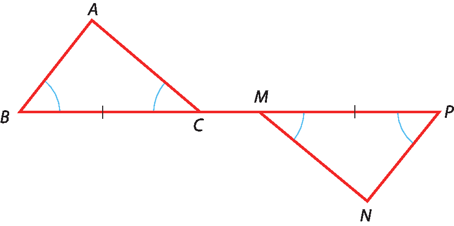 Ilustração. À esquerda, triângulo ABC. À direita, triângulo MNP virado para baixo.