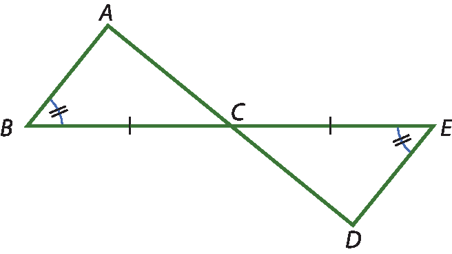 Ilustração. Triângulo ABC à esquerda unido a triângulo CDE à direita.
