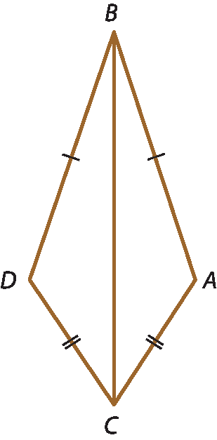 Ilustração. Quadrilátero ABCD dividido ao meio pelo segmento de reta de B C.