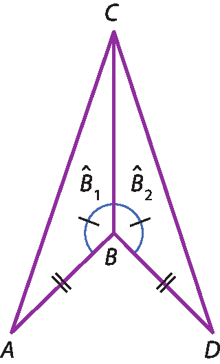 Ilustração. Quadrilátero ABCD com segmento de reta de C até B dividindo o ângulo B em B1 e B2.