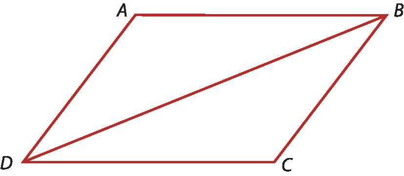 Ilustração. Quadrilátero ABCD com reta diagonal BD.