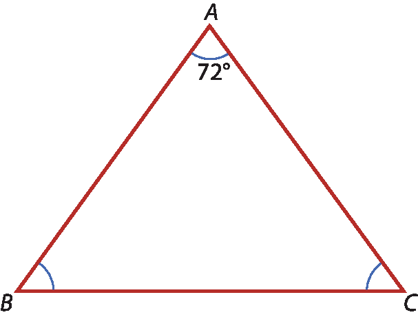 Ilustração. Triângulo ABC. No vértice A, ângulo 72 graus.