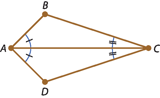 Ilustração. Polígono ABCD. De A até C, reta horizontal dividindo ângulos em duas partes.