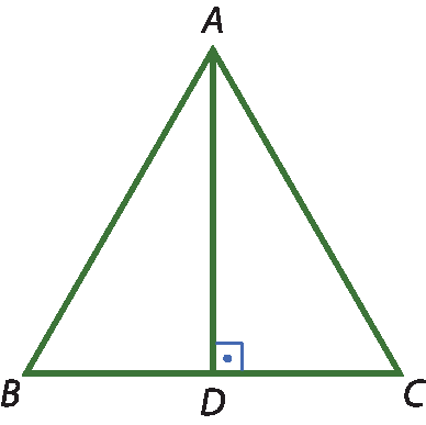 Ilustração. Triângulo ABC. Entre B e C, ponto D. Um segmento de reta liga A e D com marcação do ângulo reto.