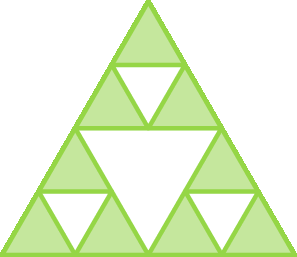Ilustração. Triângulo verde com um triângulo branco invertido no centro e outros 3 ao redor.