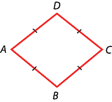 Ilustração. Losango ABCD. Quadrilátero com quatro lados de mesma medida de comprimento.