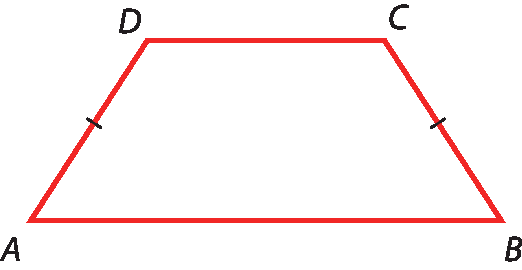 Ilustração. Trapézio ABCD em que: os lados AB e CD são paralelos não congruentes, e os lados AD e BC têm a mesma medida de comprimento.