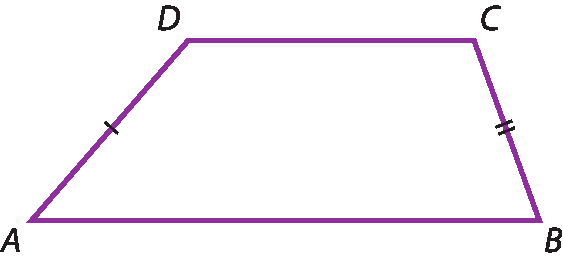Ilustração. Trapézio ABCD em que: os lados AB e CD são paralelos não congruentes, e os lados AD e BC têm medidas de comprimento diferentes.