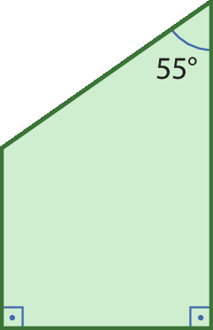Ilustração. Trapézio retângulo com a indicação de um dos ângulos internos com medida de 55 graus.