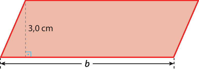 Ilustração. Paralelogramo com base de medida b e altura de medida 3,0 centímetros.