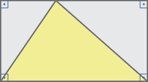 Ilustração. Retângulo com quatro ângulos retos e um triângulo amarelo no centro. O outro vértice do triângulo encosta no lado oposto a base do retângulo.