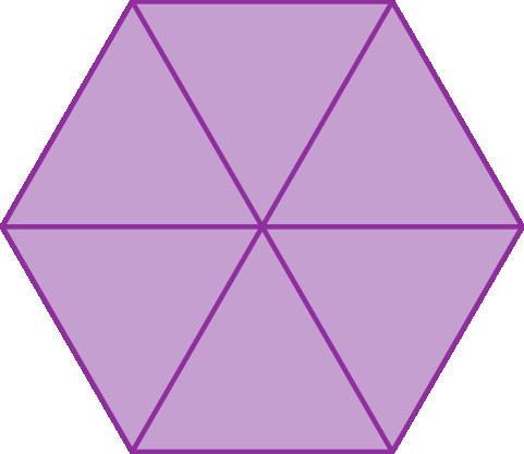 Figura geométrica: Hexágono dividido em 6 triângulos com os três lados de mesma medida.
