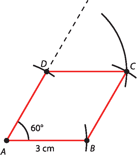 Ilustração. Esquema indicando a construção geométrica de um losango.