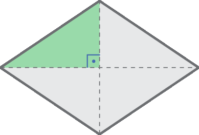 Ilustração. Losango dividido em quatro partes, formando, cada uma, um triângulo retângulo. O triângulo superior esquerdo está pintado de verde.
