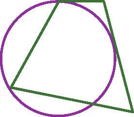 Ilustração. Circunferência com trapézio sobreposto à direita.
