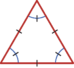Ilustração. Triângulo de lados e ângulos iguais.