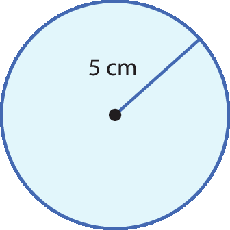 Ilustração. Circunferência azul com raio de 5 centímetros.