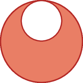 Ilustração. Circunferência vermelha. Dentro, na parte superior, circunferência branca.