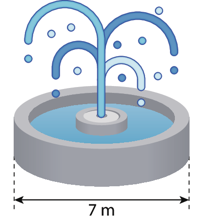 Ilustração. 
Fonte circular com diâmetro de 7 metros na parte inferior circular. No centro, água.