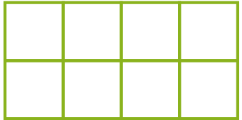 Ilustração. Duas fileiras horizontais com 4 quadradinhos cada, resultando em 8 quadradinhos.
