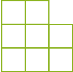 Ilustração. Duas fileiras com 3 quadradinhos cada e uma fileira com dois quadradinhos, resultando em 8 quadradinhos.