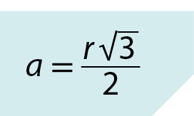 a, igual a, fração de numerador r vezes raiz quadrada de 3 e, de denominador 2.